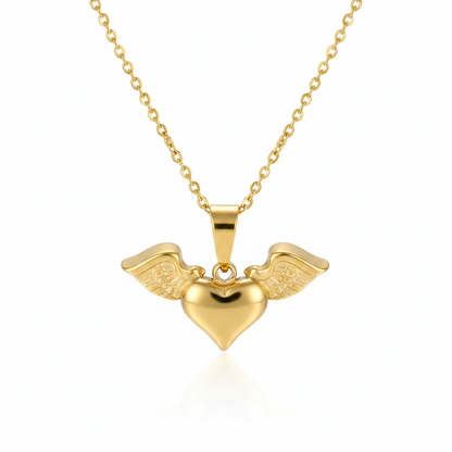 Goldtone Heart & Wings Pendant Necklace