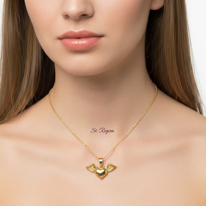 Goldtone Heart & Wings Pendant Necklace