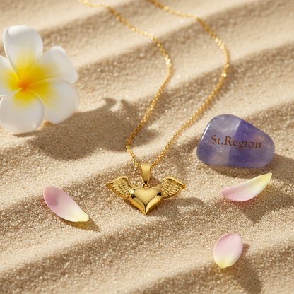 Goldtone Heart & Wings Pendant Necklace