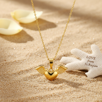 Goldtone Heart & Wings Pendant Necklace