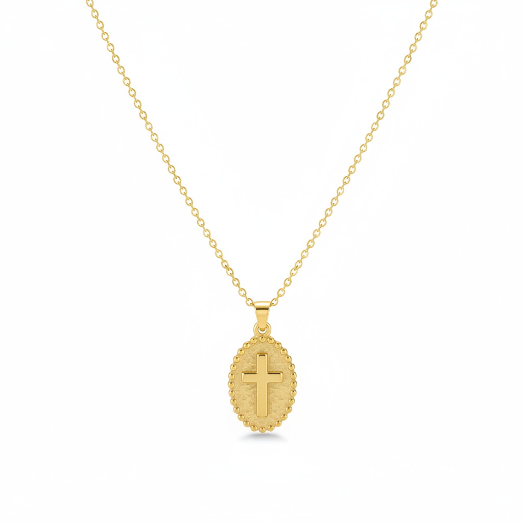 Goldtone Oval Cross Pendant Necklace