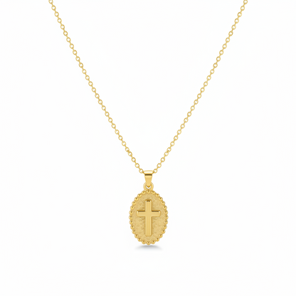 Goldtone Oval Cross Pendant Necklace
