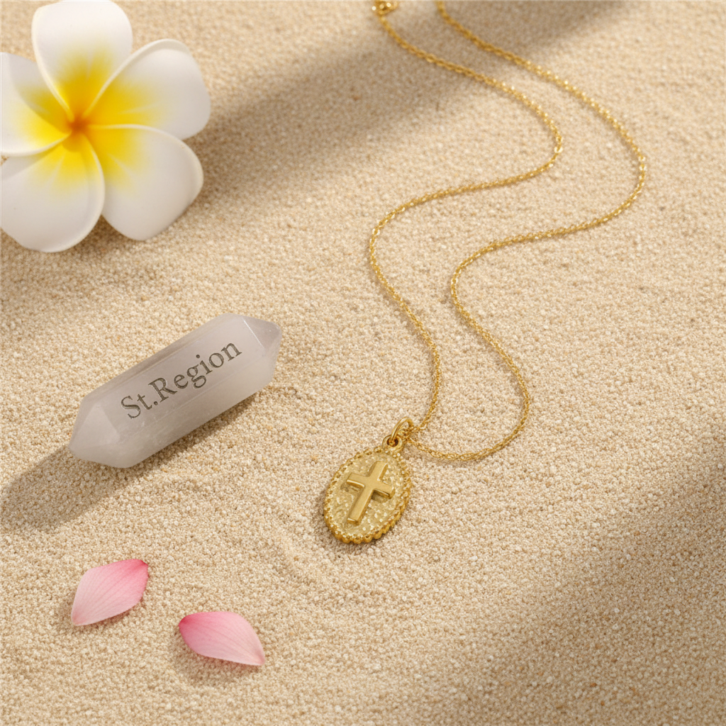 Goldtone Oval Cross Pendant Necklace