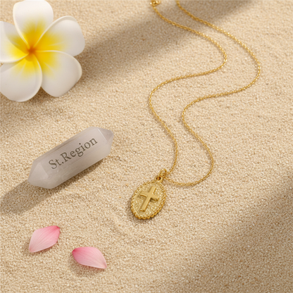 Goldtone Oval Cross Pendant Necklace