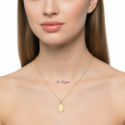 Goldtone Oval Cross Pendant Necklace