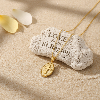 Goldtone Oval Cross Pendant Necklace