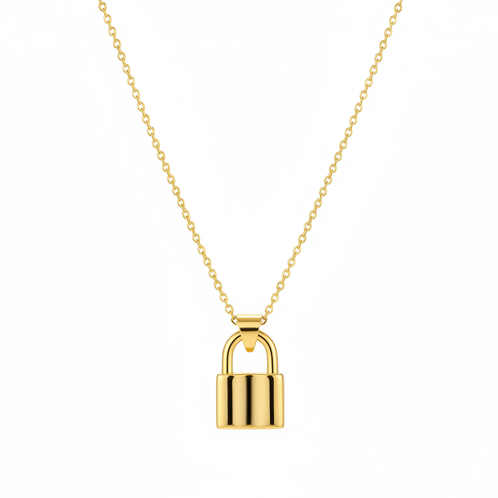 Goldtone Lock Pendant Necklace