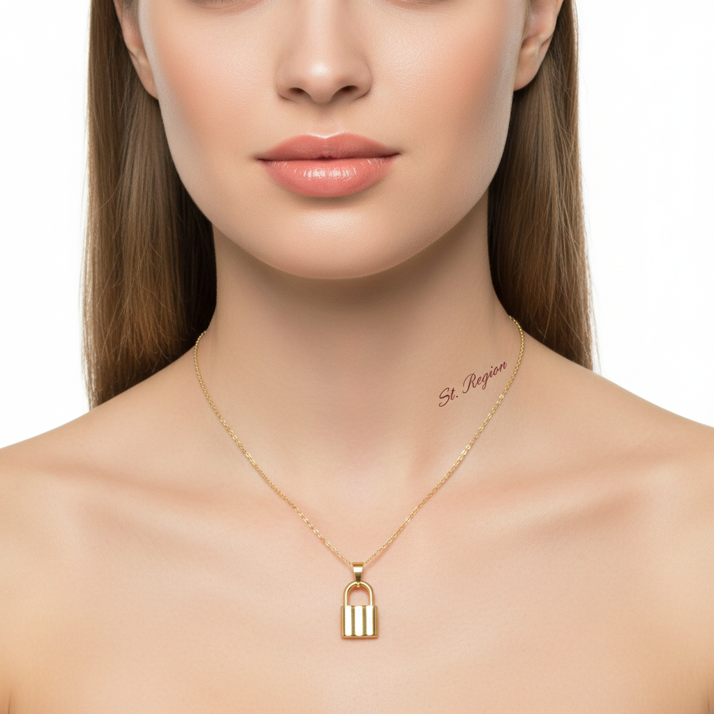 Goldtone Lock Pendant Necklace