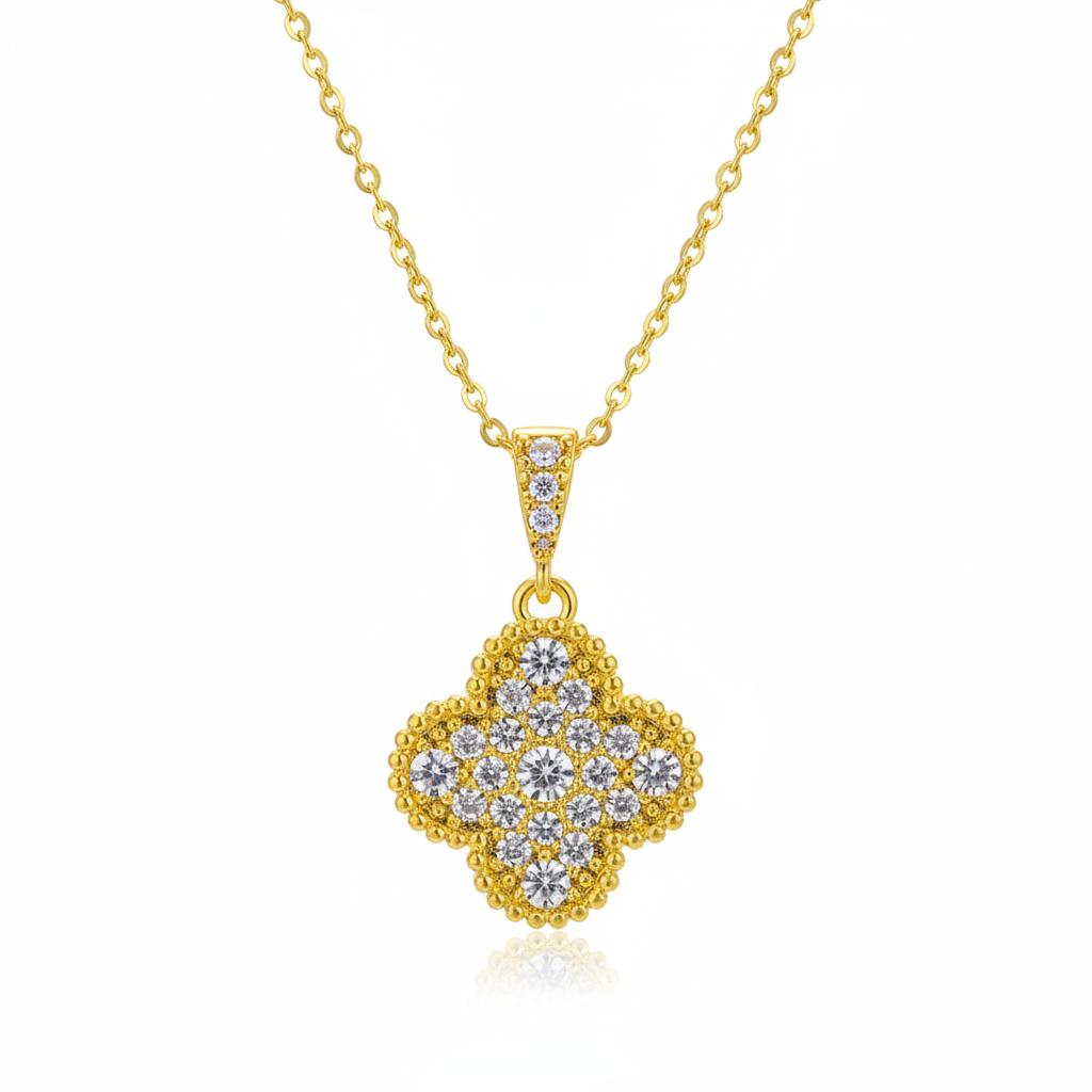 Cubic Zirconia & Goldtone Clover Pendant Necklace