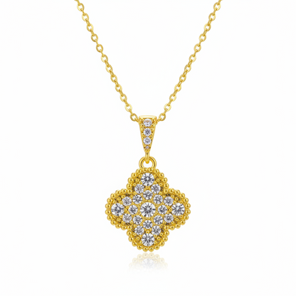 Cubic Zirconia & Goldtone Clover Pendant Necklace