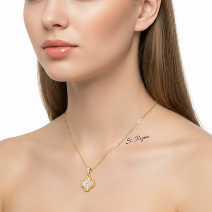 Cubic Zirconia & Goldtone Clover Pendant Necklace
