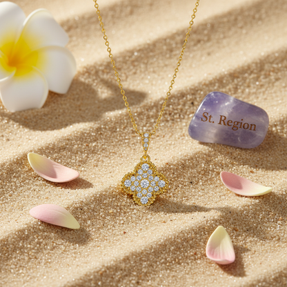 Cubic Zirconia & Goldtone Clover Pendant Necklace