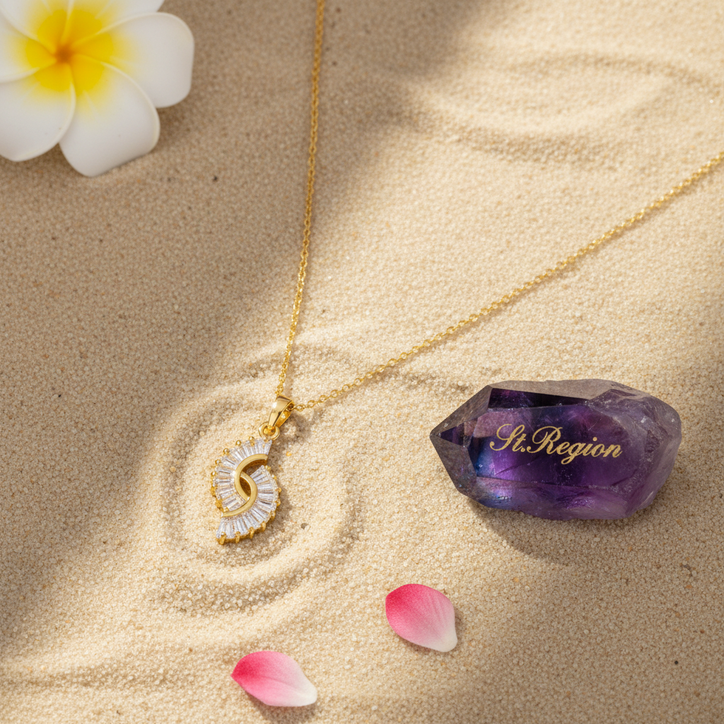 Crystal & Goldtone Botanical Pendant Necklace