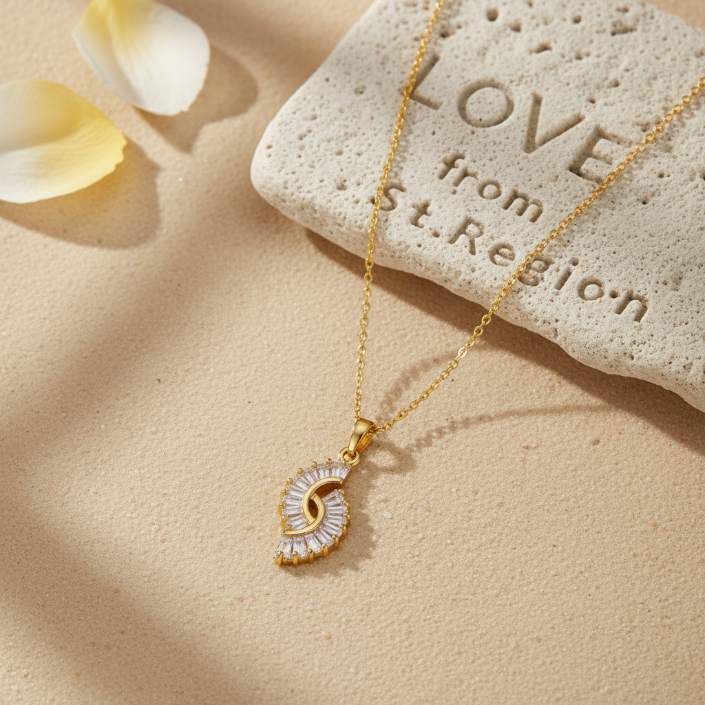 Crystal & Goldtone Botanical Pendant Necklace