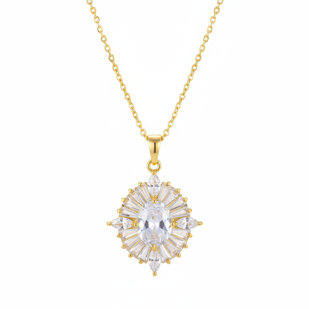 Clear Crystal & Goldtone Oval Pendant Necklace