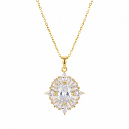 Clear Crystal & Goldtone Oval Pendant Necklace