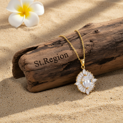 Clear Crystal & Goldtone Oval Pendant Necklace