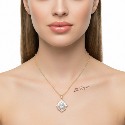 Clear Crystal & Goldtone Oval Pendant Necklace