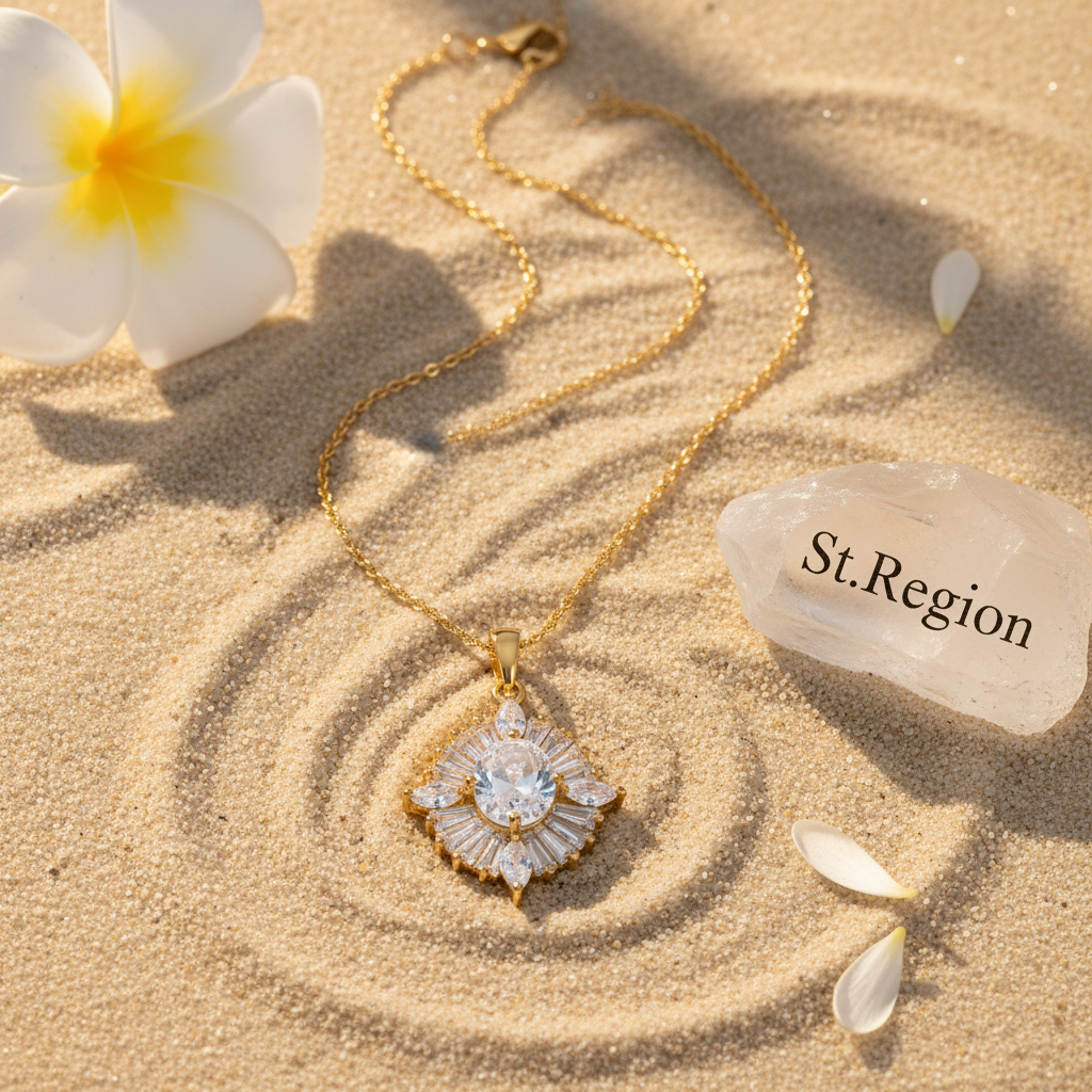 Clear Crystal & Goldtone Oval Pendant Necklace