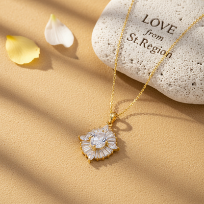 Clear Crystal & Goldtone Oval Pendant Necklace