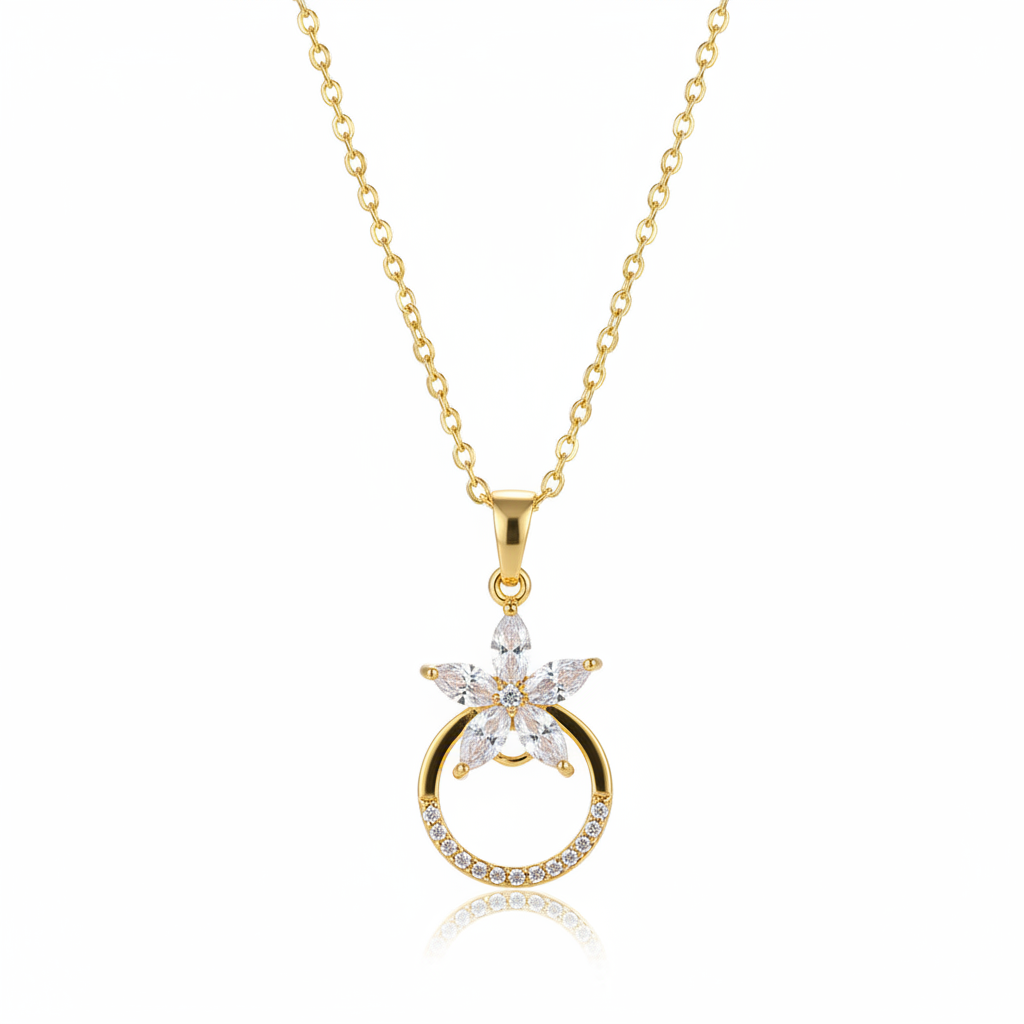 Crystal & Cubic Zirconia Goldtone Flower Circle Pendant Necklace