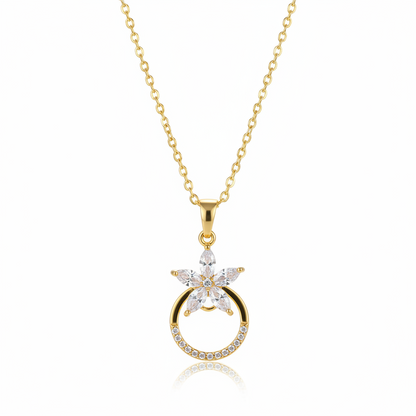 Crystal & Cubic Zirconia Goldtone Flower Circle Pendant Necklace