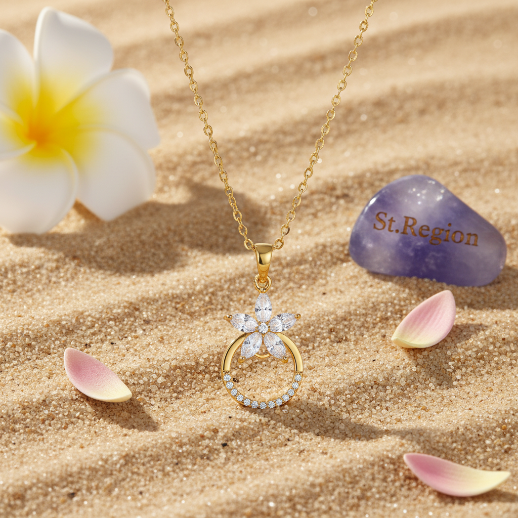 Crystal & Cubic Zirconia Goldtone Flower Circle Pendant Necklace