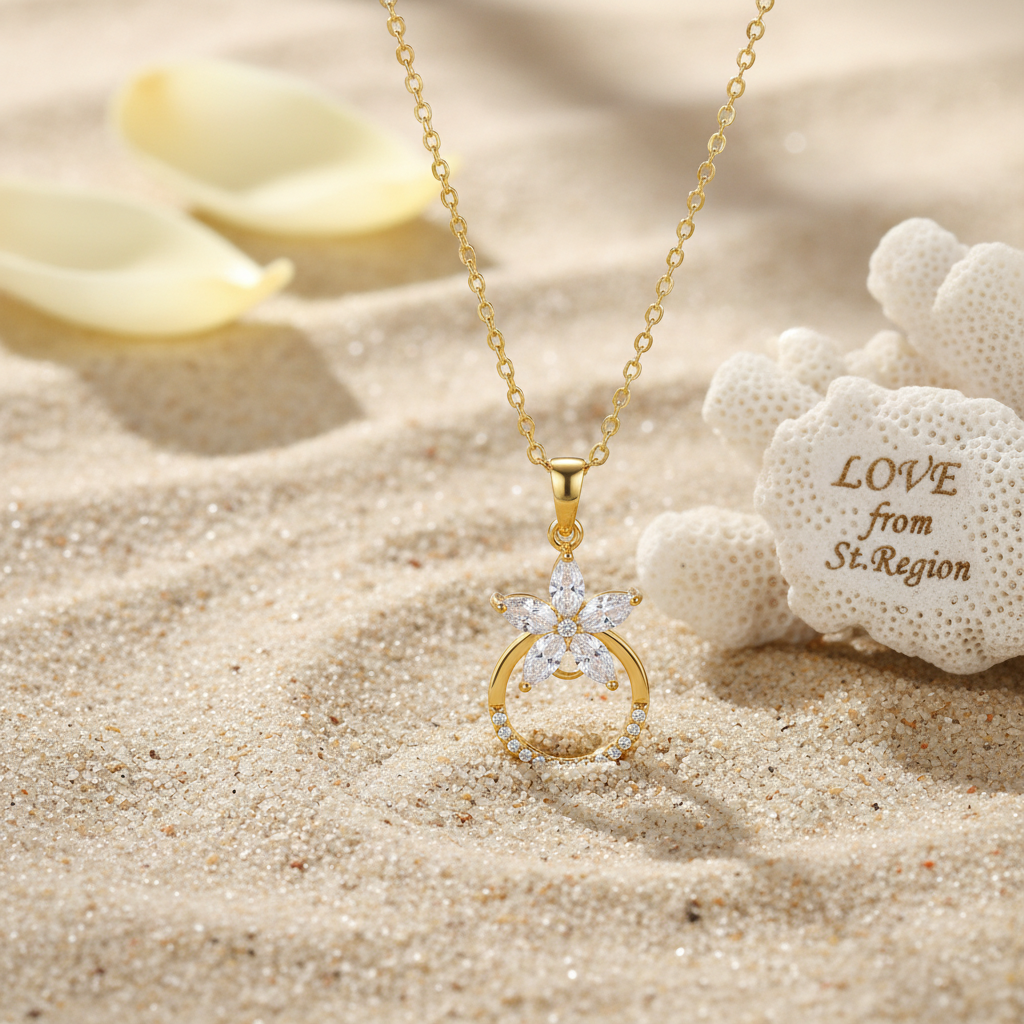 Crystal & Cubic Zirconia Goldtone Flower Circle Pendant Necklace