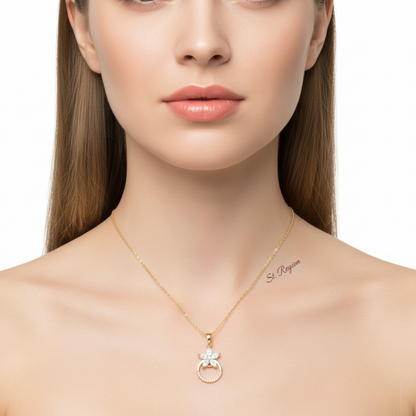 Crystal & Cubic Zirconia Goldtone Flower Circle Pendant Necklace