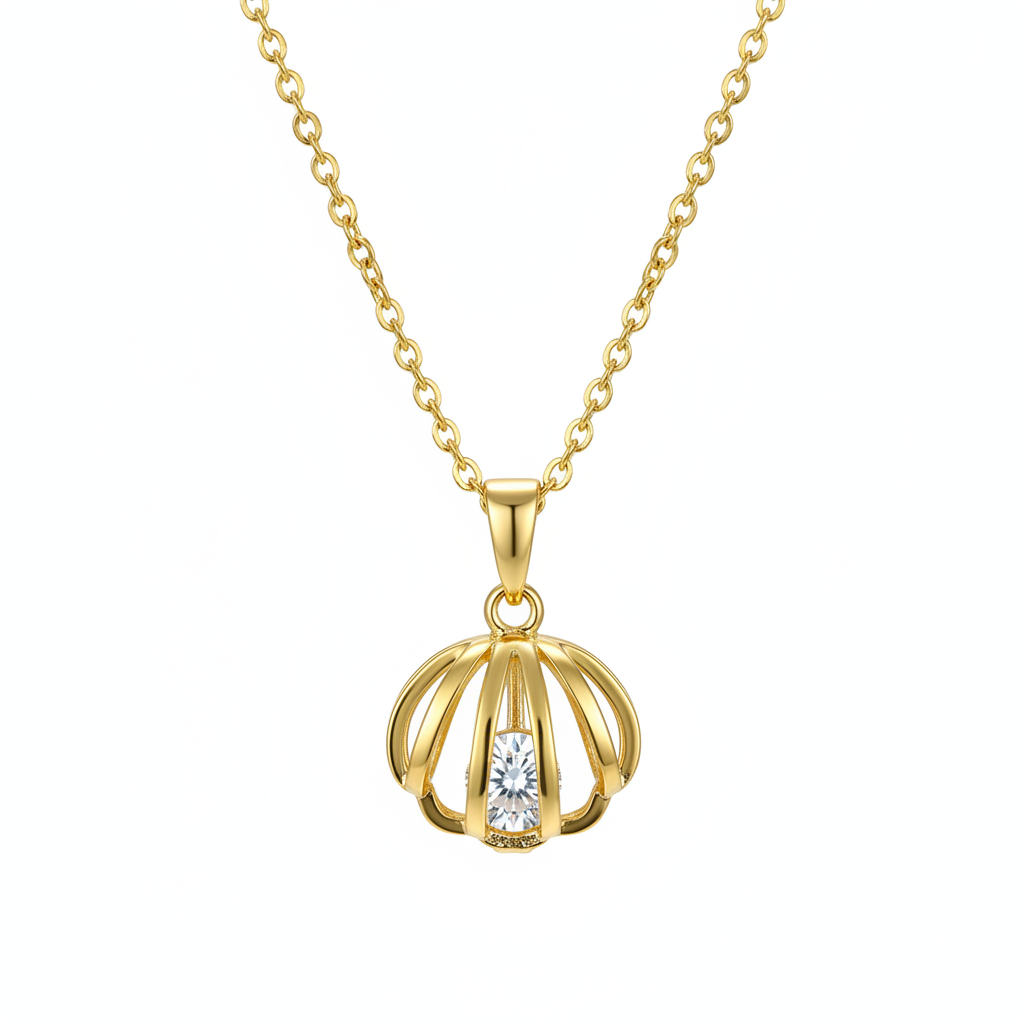 Crystal & Goldtone Shell Pendant Necklace