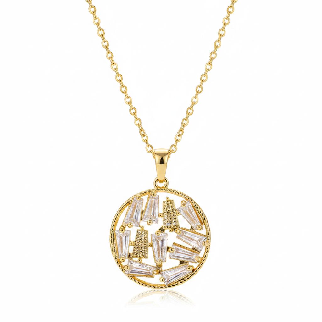 Crystal & Goldtone Round Pendant Necklace