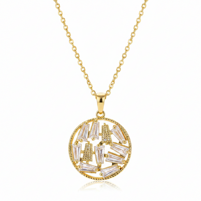 Crystal & Goldtone Round Pendant Necklace