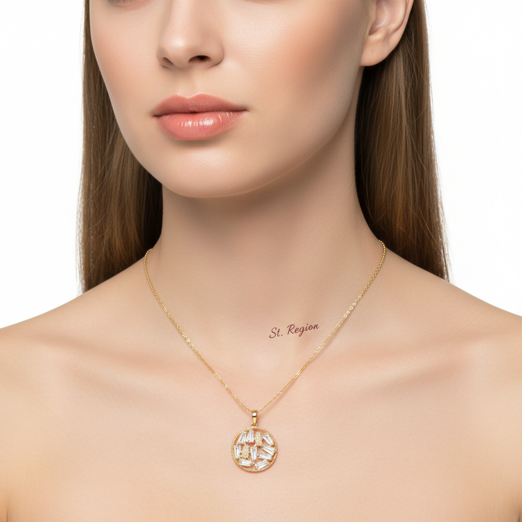 Crystal & Goldtone Round Pendant Necklace