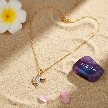 Crystal & Goldtone Butterfly Pendant Necklace