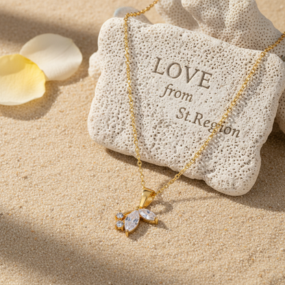 Crystal & Goldtone Butterfly Pendant Necklace