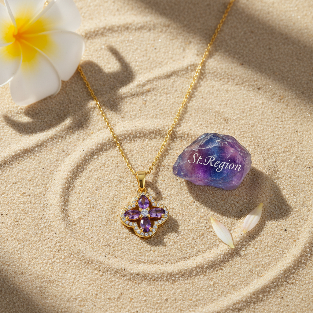 Purple Crystal & Cubic Zirconia Goldtone Clover Pendant Necklace