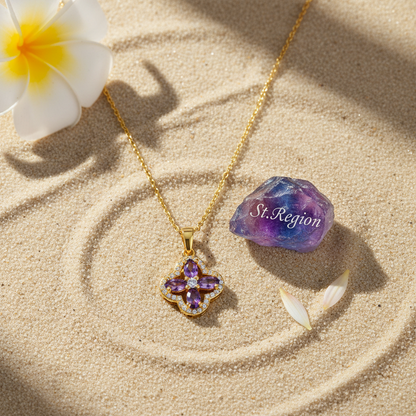 Purple Crystal & Cubic Zirconia Goldtone Clover Pendant Necklace