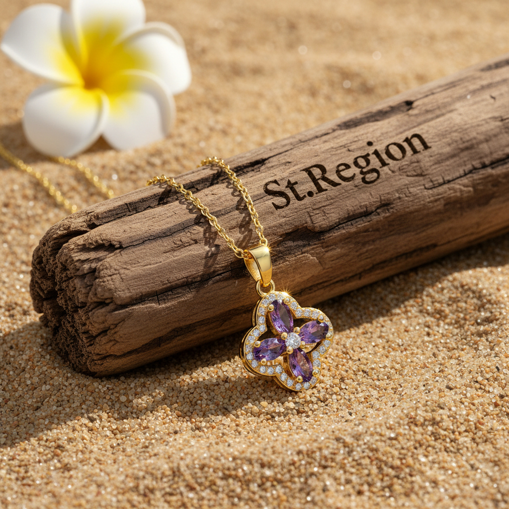 Purple Crystal & Cubic Zirconia Goldtone Clover Pendant Necklace