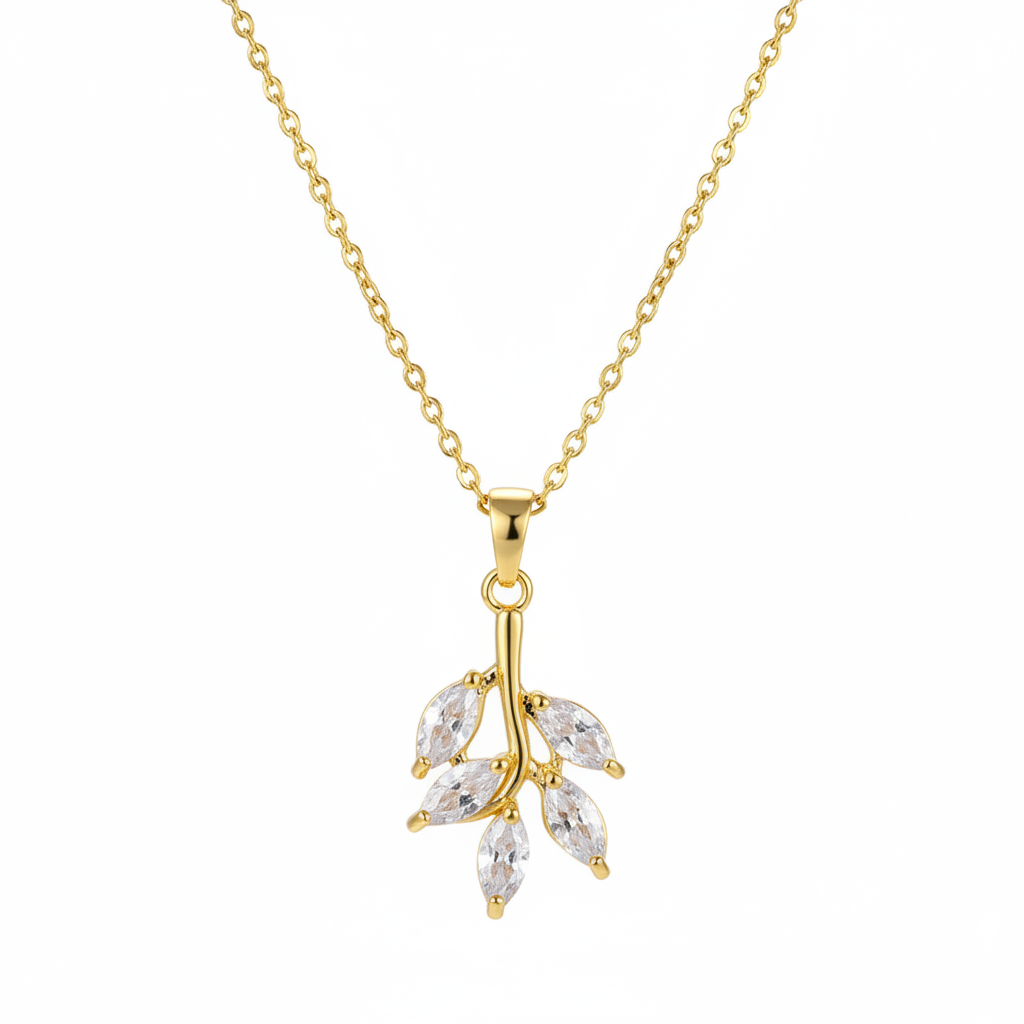 Crystal & Goldtone Leaf Pendant Necklace