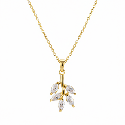 Crystal & Goldtone Leaf Pendant Necklace