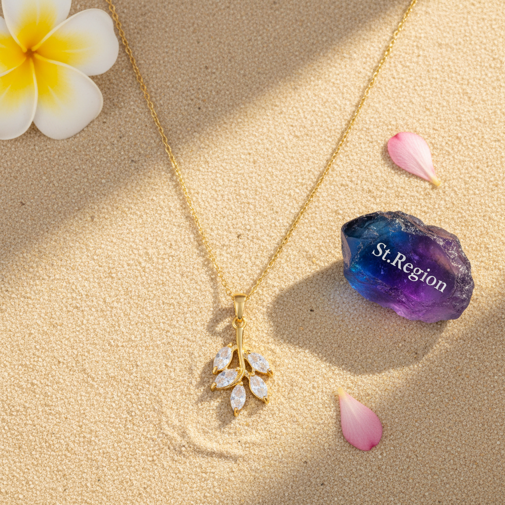 Crystal & Goldtone Leaf Pendant Necklace