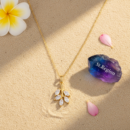 Crystal & Goldtone Leaf Pendant Necklace