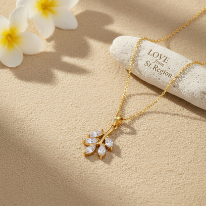 Crystal & Goldtone Leaf Pendant Necklace