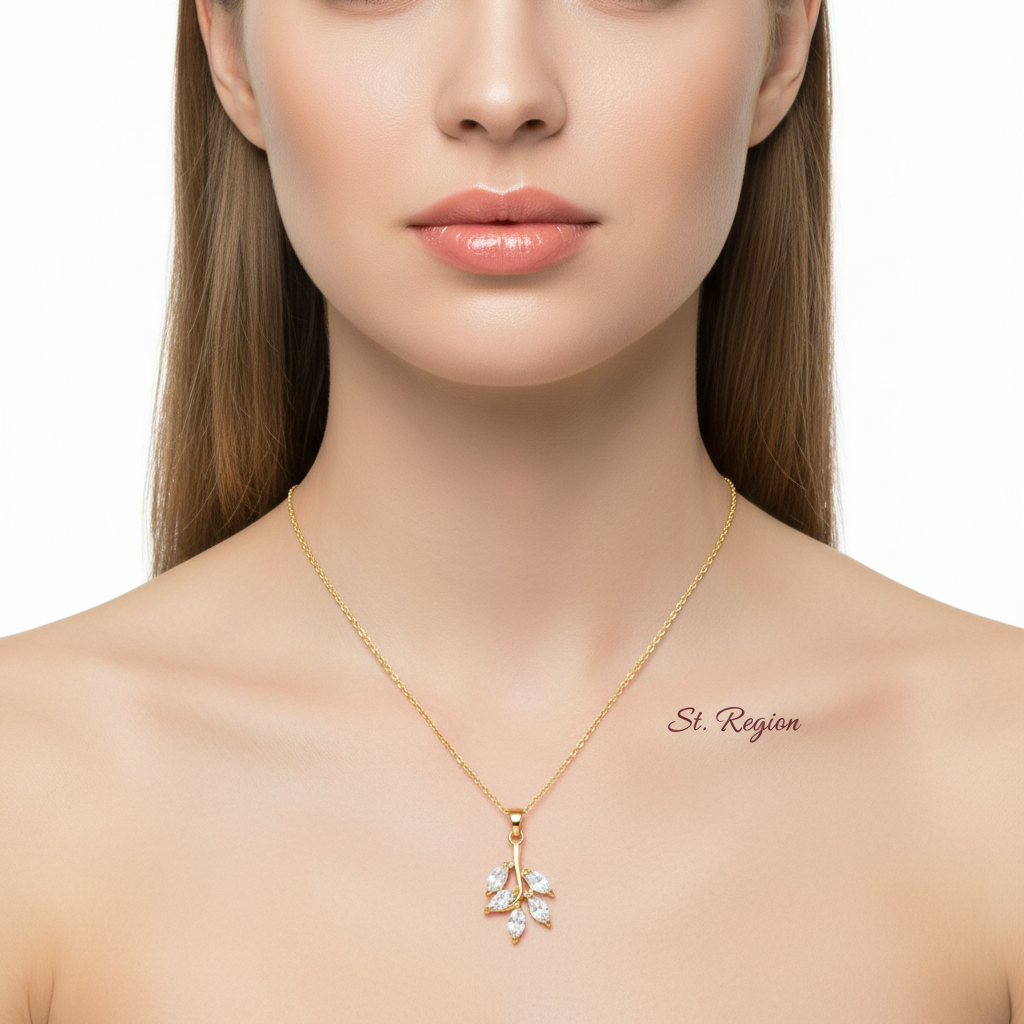 Crystal & Goldtone Leaf Pendant Necklace