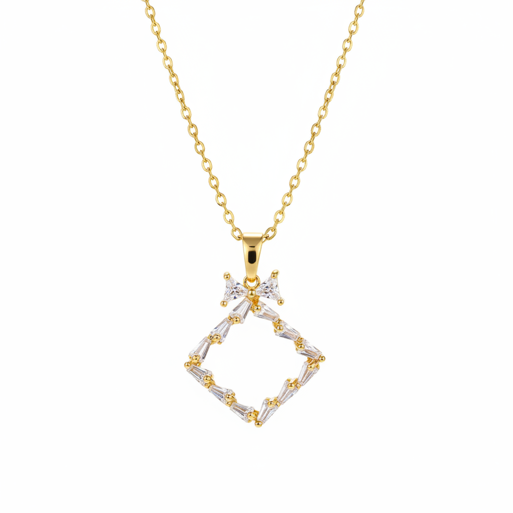 Crystal & Goldtone Bow Rhombus Pendant Necklace