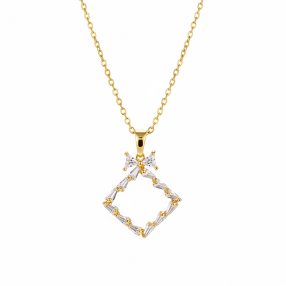 Crystal & Goldtone Bow Rhombus Pendant Necklace
