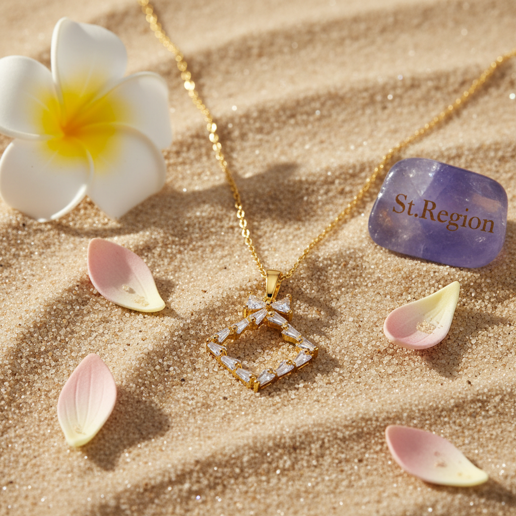 Crystal & Goldtone Bow Rhombus Pendant Necklace