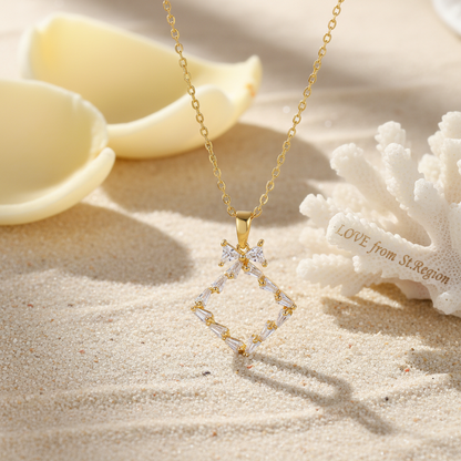 Crystal & Goldtone Bow Rhombus Pendant Necklace