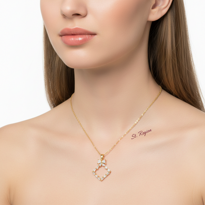 Crystal & Goldtone Bow Rhombus Pendant Necklace