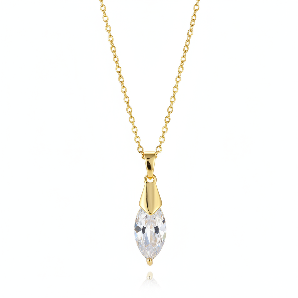 Clear Crystal & Goldtone Marquise Drop Pendant Necklace